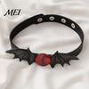 Birthday Gifts for Women Gothic Bat Leather Choker Necklace, Devil Eyes Collar Necklace Statement Jewelry Parties Men, Adjustable Wing Clavicle