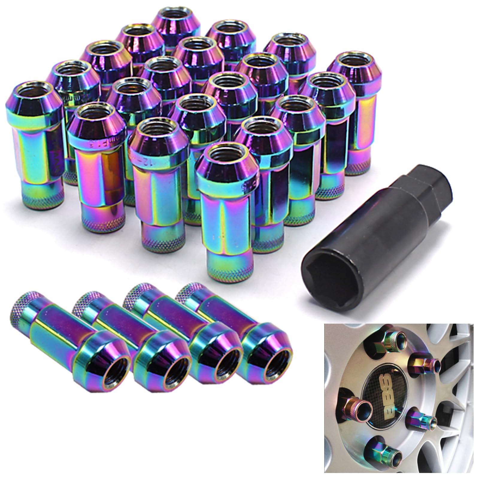 

Wellvie Steel Wheel M12 x with Neo for Toyota and Customizable Exterior Parts for Perfect for Dressing Up Your Nuts, P1.25 Socket, Chrome, 24-Piece