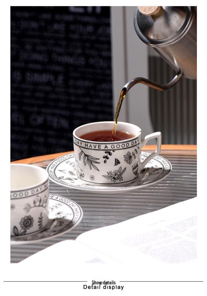 Exquisite Retro Floral Black & White Coffee Cup Set - Luxury Summer Gift Box
