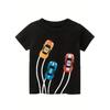 European Sizes Youth Black Short Sleeve Racing Graphic T-Shirt - Casual Crew Neck, Breathable & Comfortable for Outdoor Play