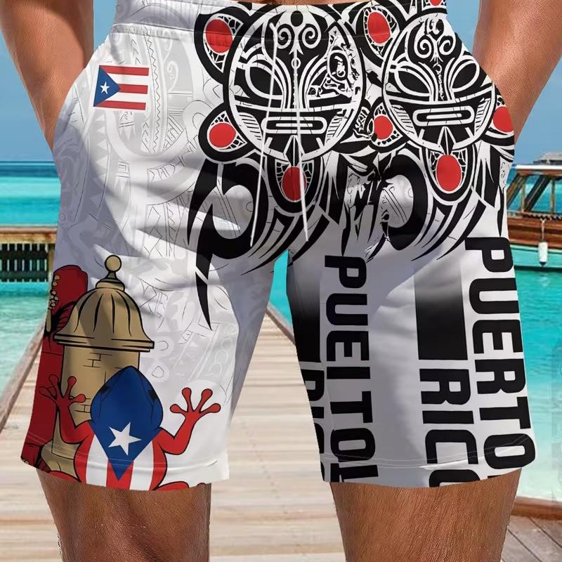 

3D number printed beach shorts - quick drying and breathable, elastic waistband with drawstring 5XL