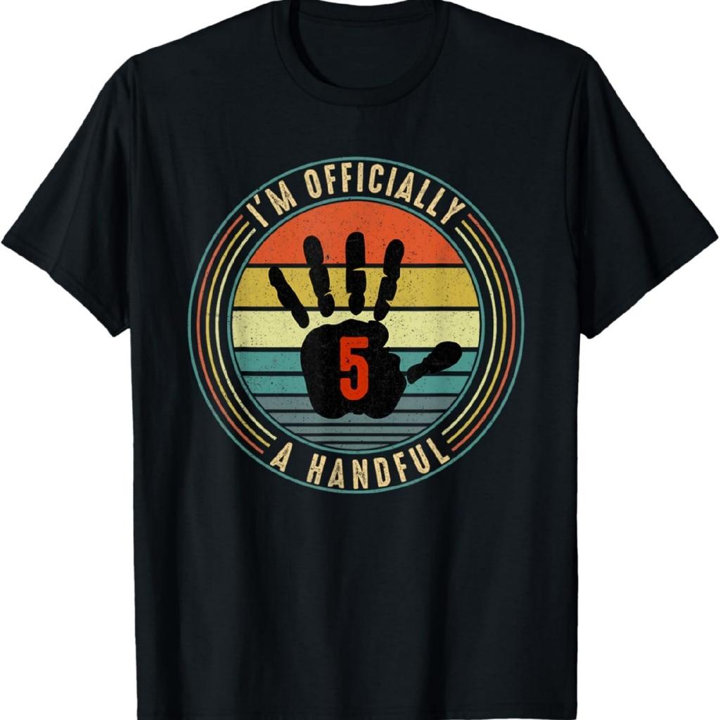 Kids I'm Officially A Handful 5th Birthday Turning 5 Retro T-Shirt