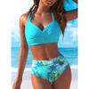 Europe, America, Solid Color Neck Twist Bag Bikini Bikini High Waist Split Swimsuit Women's High Sense