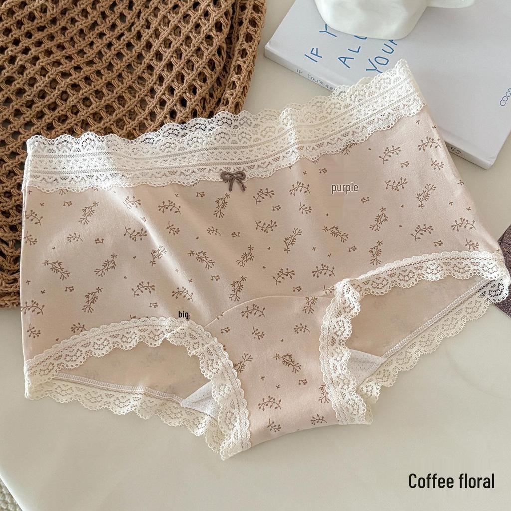 10A Antibacterial Floral Girl's Lace Trim Briefs - Mid-Waist & Comfortable
