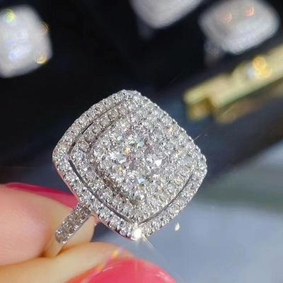 Cubic Zirconia Rings for Women Fashion Square Shaped Luxury Female Accessories Party Versatile Trendy Jewelry