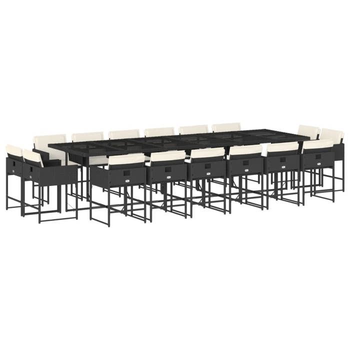 VidaXL 17-piece Garden Dining Set Cushions Black Braided Resin 3278189