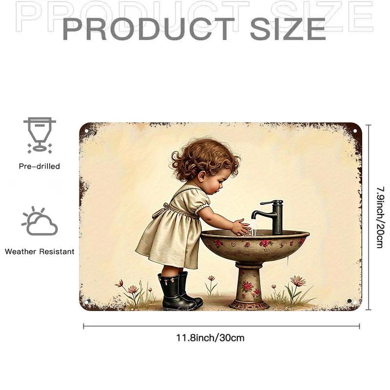

Vintage Little Girl Hand Washing Metal Sign x IndoorOutdoor Iron Wall Art for Home Bar Pub Decor Nostalgic Artwork 20x30cm（7.8x11.8inch）