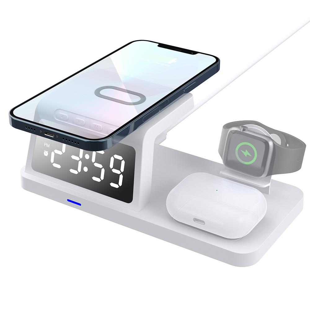 4-in-1 Wireless Charger: Desktop Clock, 15W Fast Charging for Earphones, Watch, and Phone