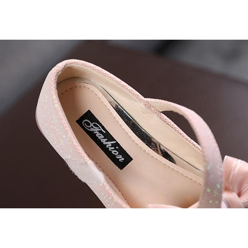 Glitzernde Lederschuhe im koreanischen Stil für Mädchen mit Strassschleife – Prinzessinnenschuhe mit niedrigem Absatz, Tanzschuhe für Kinder