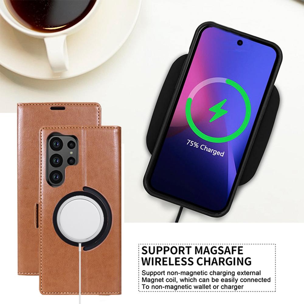 For Samsung Galaxy S25 Ultra Case Compatible with MagSafe Wallet Stand Leather Flip Phone Cover