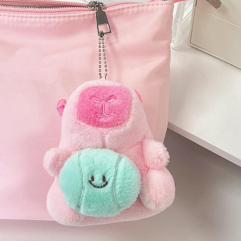 Cartoon Plush Badminton Tennis Capybara Keychain Fluffy Cute Creative Soft Stuffed Doll Pendant Backpack Decorative Accessories