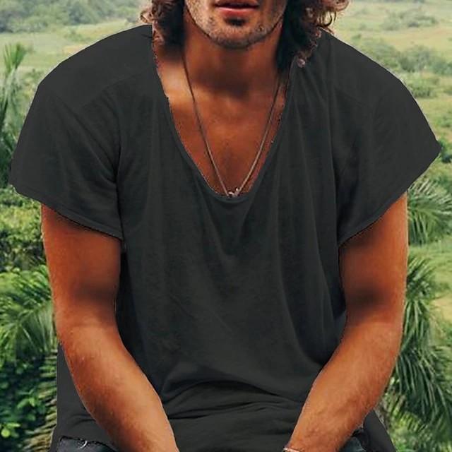 Summer Thin Men's Simple Short Sleeve T-Shirt Solid Color Loose Round Neck Base Shirt