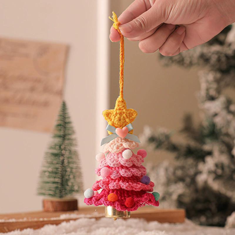 

WTEMPO Creative Christmas Tree Shaped Bell Pendents Woolen Crocheted Christmas Tree Ornaments Holiday Festive Decor Bell Car Interior Hanging Pendents 1pc розовый