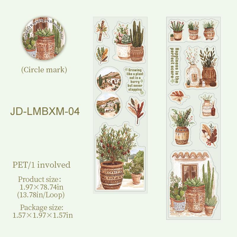 JIANWU Romantic Bohemian Series Vintage Plant Flower Character Material Collage PET Tape Creative DIY Journal Stationery