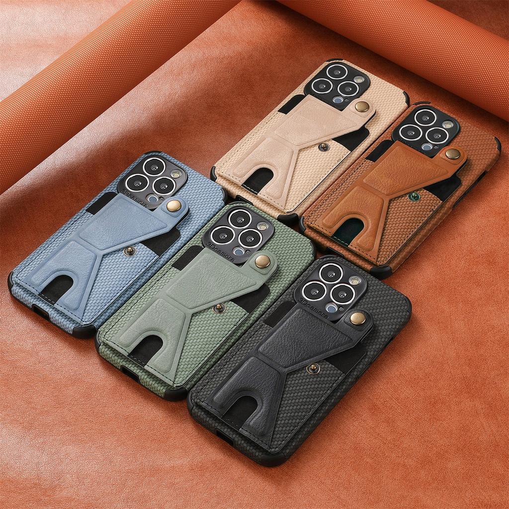 Magnetic Card Holder Wallet Stand Case for IPhone 16 Pro Max 16e 13 11 12 14 15 Plus XR X XS Bag Cover Carbon Fiber Pocket Cover