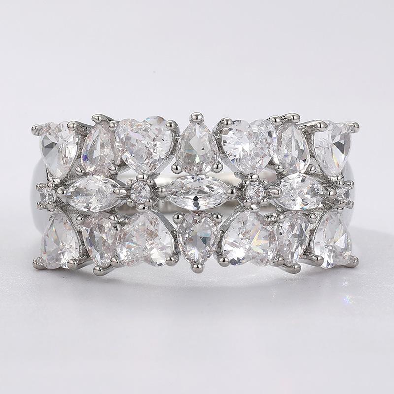 Elegant CopperColor Inlaid White CZ Women's Ring Geometry Daily Wear Party Jewelry