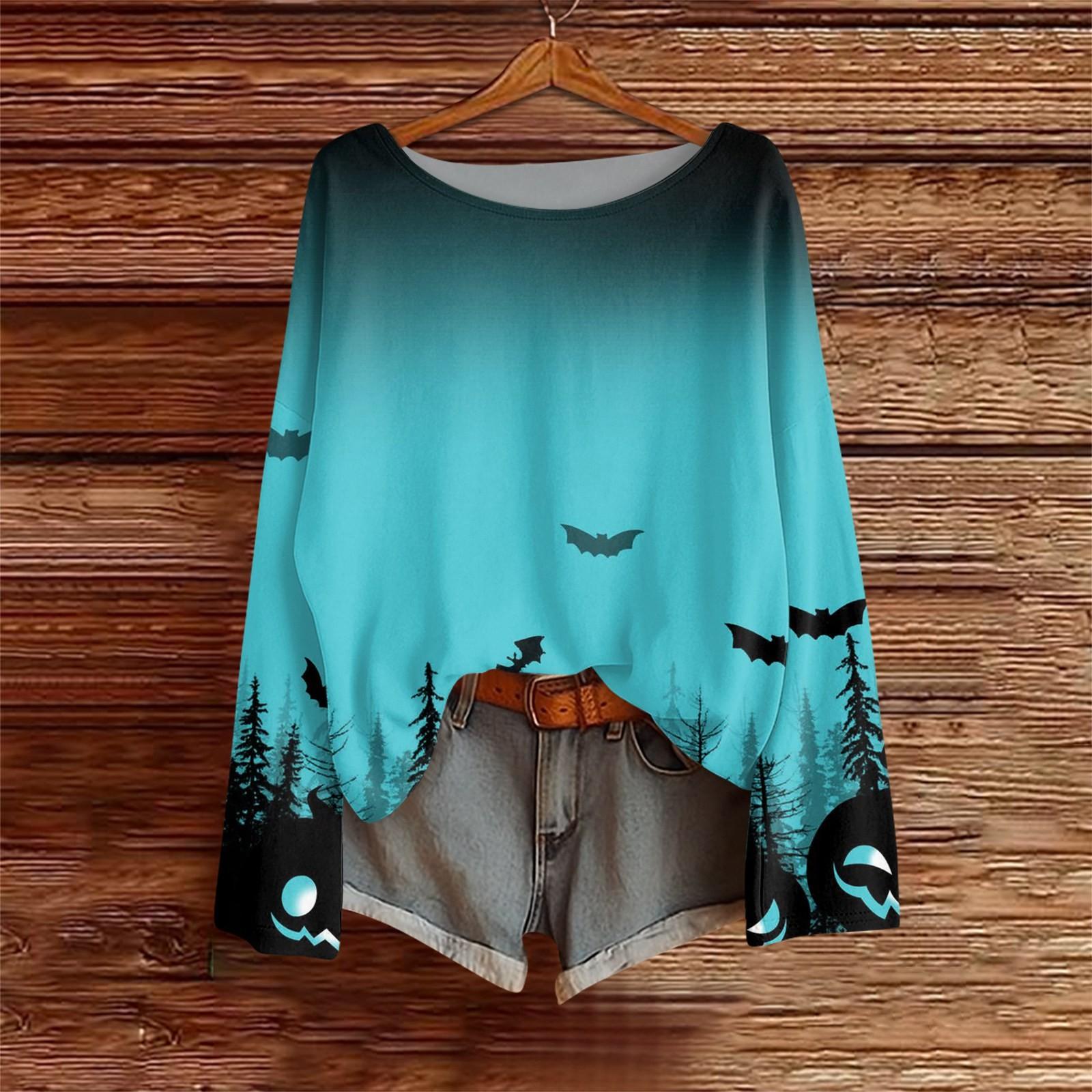 

Long Sleeve Shirts For Women Print Graphic Tees Blouses Casual Plus Size Basic Tops Pullover L синій