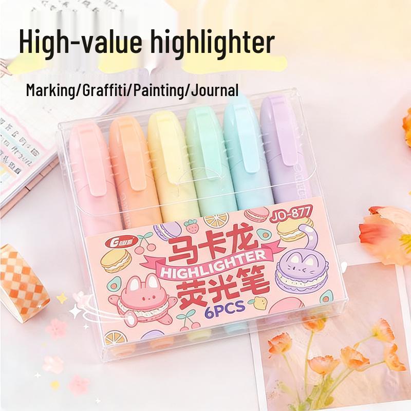 Large-Capacity Macaron Highlighter Set: 6-Color Student DIY Graffiti & Journal Pens Chisel Tip