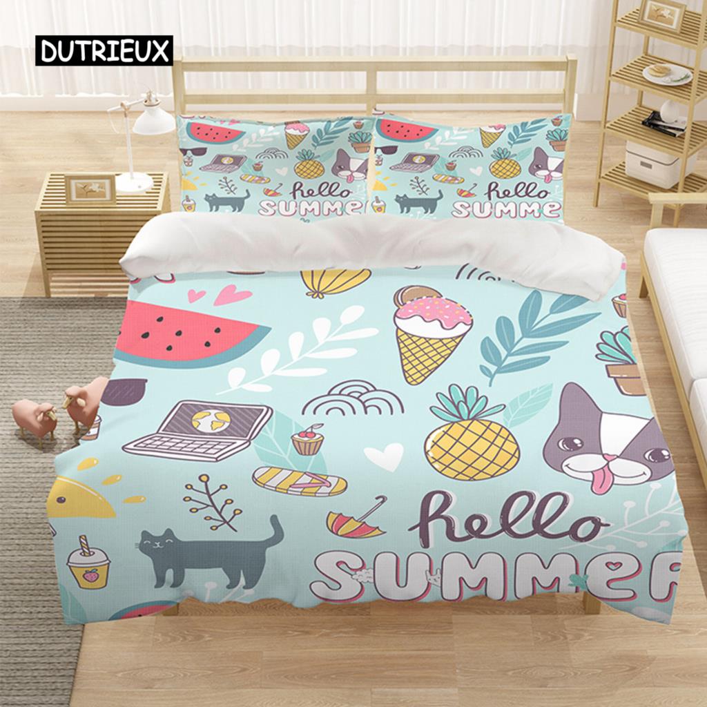 Cartoon Königin König Bettbezug Niedliche Tiere Bettwäscheset Kinder Jungen Mädchen Oktopus Seestern Blau Weich 2/3tlg. Polyester Steppdeckenbezug