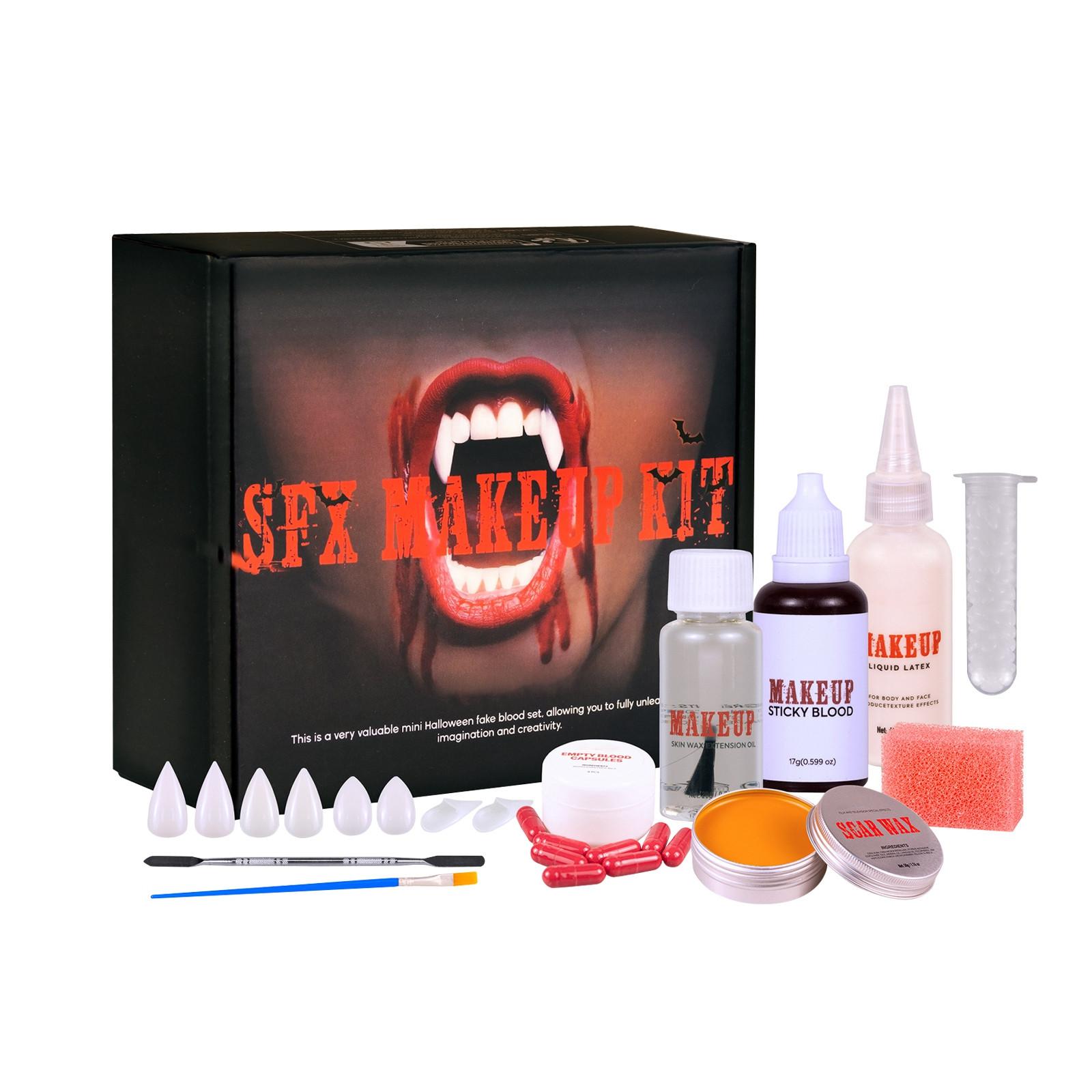 

Набор для макияжа на Хэллоуин, жидкий латекс, воск для шрамов, капсулы с искусственной кровью, клыки и т. д., набор для создания спецэффектов, 10 мл чёрный