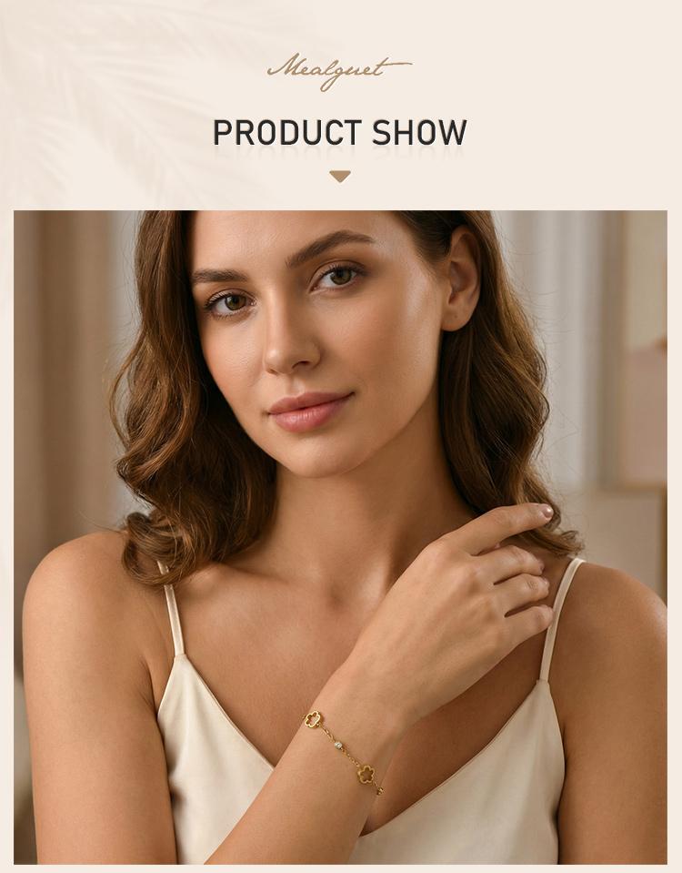 Clover Bracelet for Women, Lucky Five Leaf Charms Stainless Steel Adjustable Hand Chain Bracelet, New Fashion Accessories