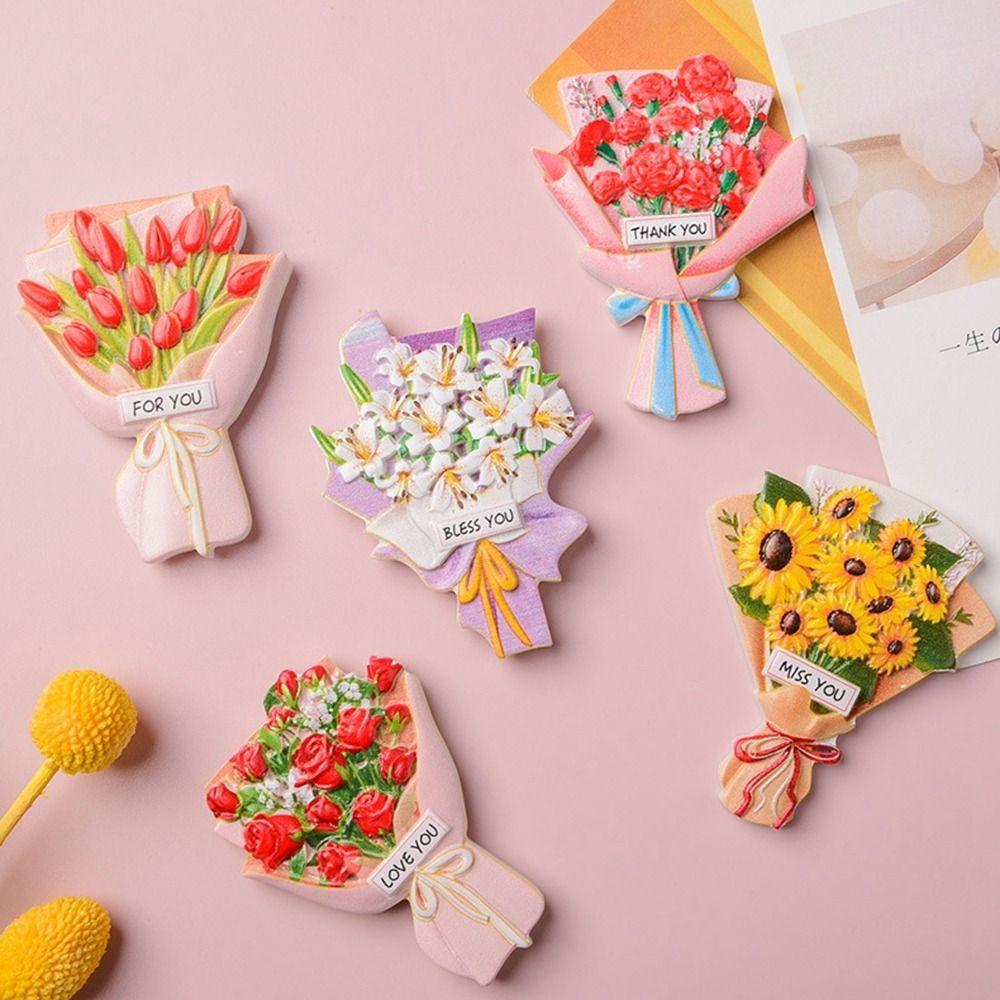 Bouquet Souvenir Cartoon Simulation Sunflower Refrigerator Sticker Roses Flowers Magnetic Stickers