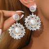 Light Luxury French Zircon Pearl Earrings Niche Design Sense Exaggerated Stud Earrings Sense Fashion Earrings Women