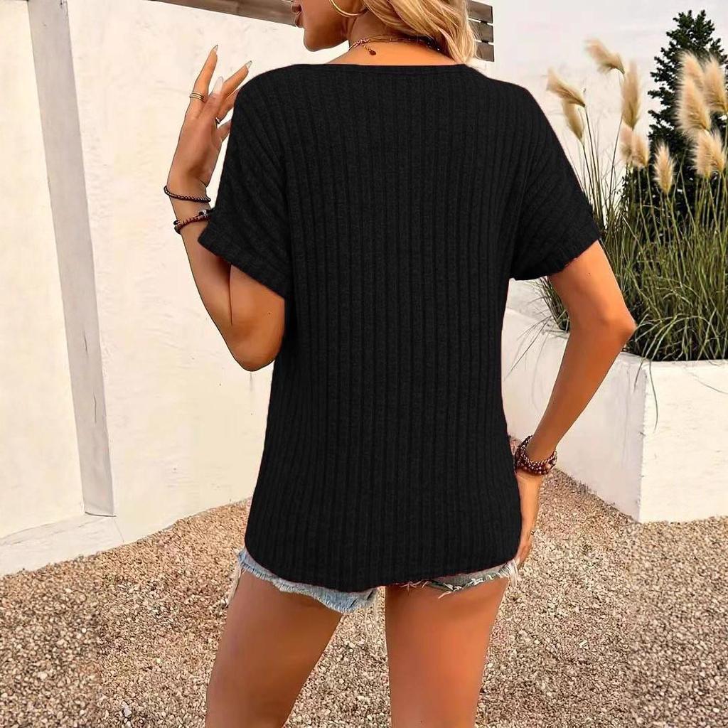 2025 Elegant V-Neck Short-Sleeve T-Shirt for Women