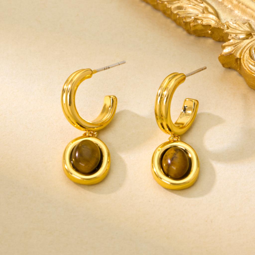 Maillard Series High-End Earrings Retro Simple Light Luxury Niche Obsidian Earrings