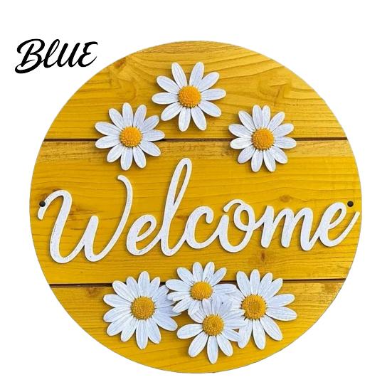 Decorative Wood Sign for Porch Wooden Daisy Welcome Front Door Rustic Farmhouse Hanging Wall Decor Floral Art with Hemp Rope Plaque Home Entrance