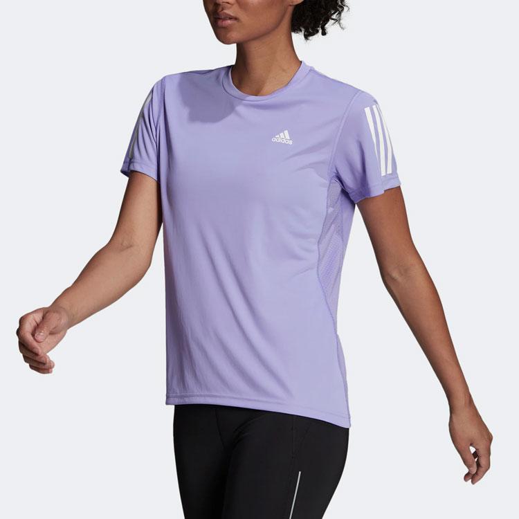 Adidas Striped Logo Print Running Short Sleeve T-Shirt Women Tops Light-Purple HC1748