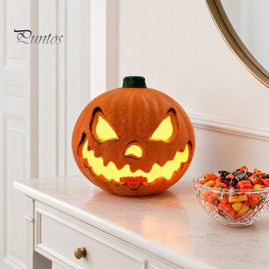 Battery-efficient Pumpkin Lamp Halloween Evil Lantern, Large LED Light Up Jack O Lantern Decor for Party Scene, Spooky Outdoor Indoor Decoration,