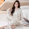 Imitation cotton pajamas women's spring and autumn gentle tulips long sleeves large size medium mother loungewear set