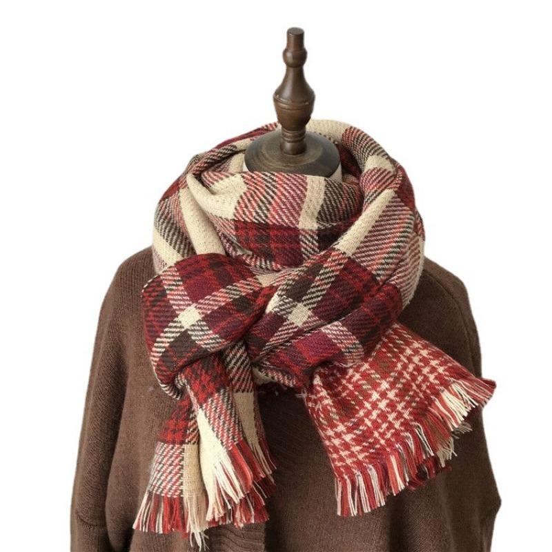 Christmas Double-sided Retro Red Sub-scarf Female Autumn and Winter Student Girlfriend Versatile Thickened Scarf