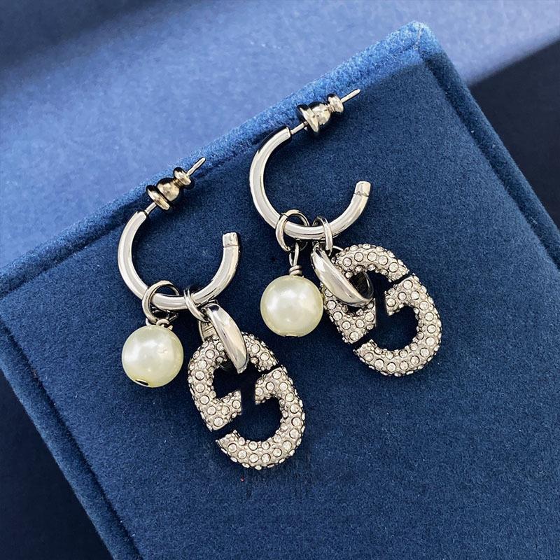 

Классические серьги-гвоздики в форме свиного носа с бриллиантами, буквами Cd и логотипом, с жемчугом, женские легкие серьги-гвоздики Ins Wind серебряный