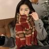 2025 New Year Red Plaid Faux Cashmere Scarf, Warm Shawl for Men and Women