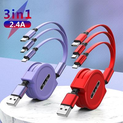 3 In 1 Charging Cable Retractable USB Charge 2.4A Fast Charging For XiaoMi HuaWei Samsung Portable Charging Cable Micro Type-C