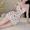 Sexy Underwear, Cherry Girl Suspender Skirt, Chest Pad, Pure Lust Girl Splicing Lace Print Hip Wrap Dress
