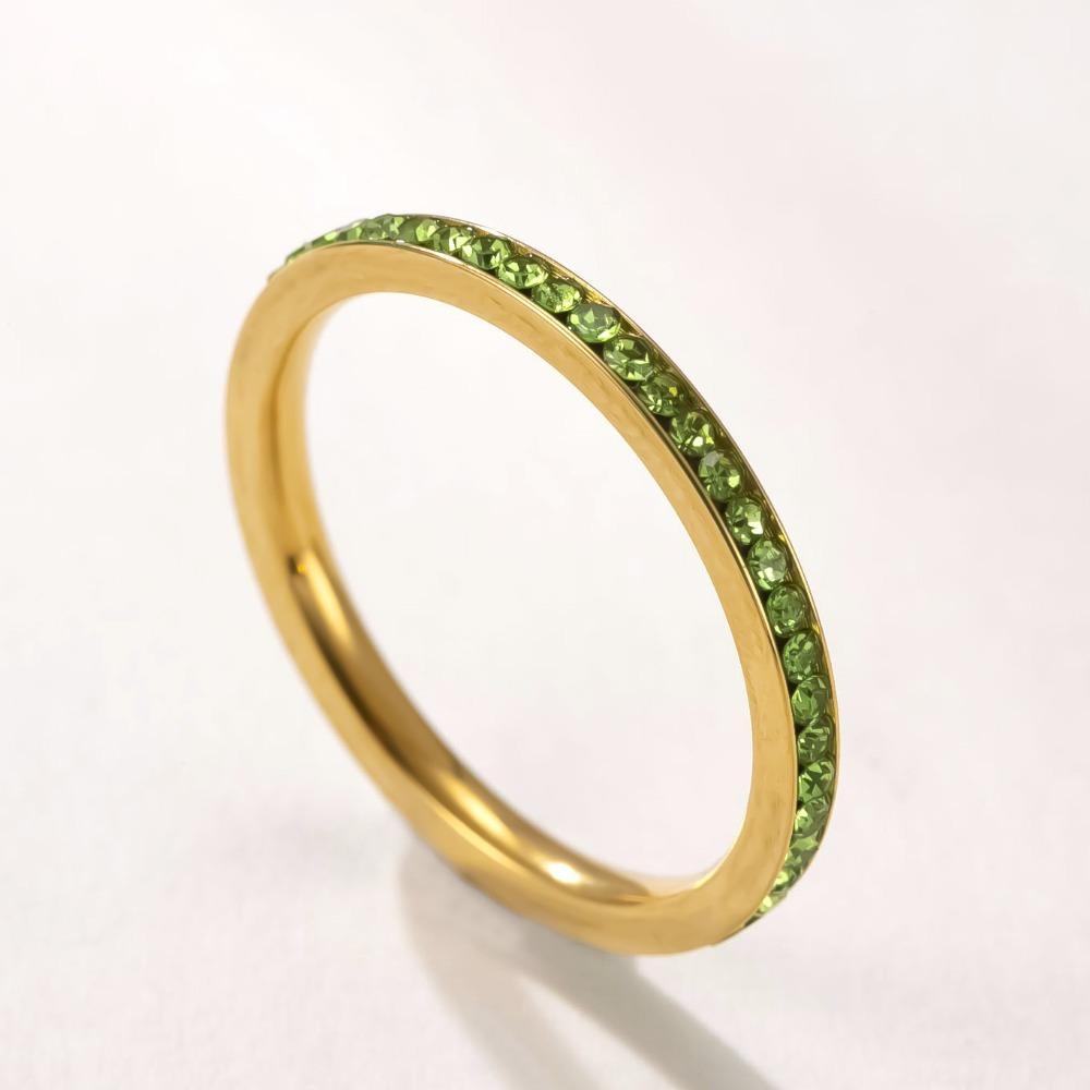Simple Trendy Colorful Rhinestones Stackable Rings for Men Women Couple Stainless Steel Lucky Birthstone Birthday Gifts Jewelry