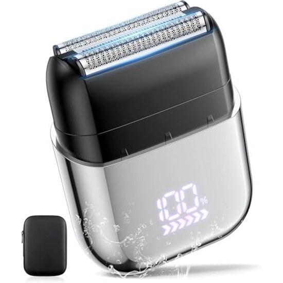 Electric shaver beard shaving compact model 0.06mm ultra-thin outer blade reciprocating three-blade mens wet dry use close shave IPX7 waterproof LED