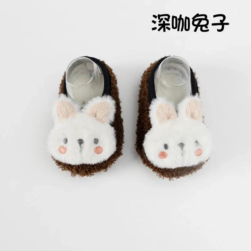 Șosete de podea drăguțe de iarnă și toamnă Kawaii cu păpușă de iepure pentru sugari Baby îngroșate, non-alunecare, copii, șosete de interior, primul mers pe jos