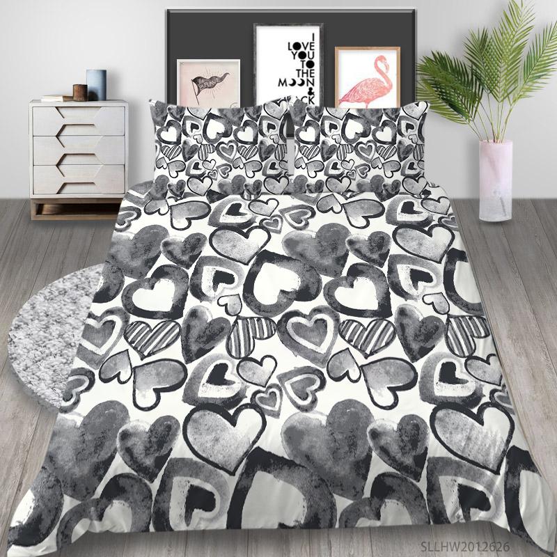 3D-Farbmuster bedruckte Bettwäsche, Einzelbett, Doppelbett, volle Größe, Vintage-Blumenmuster, Kissenbezug und Bettbezug, 2 oder 3 bequeme Heimdekoration