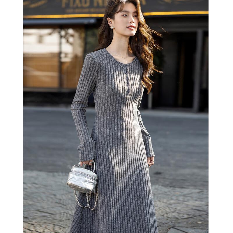 

Mokana Women s French Ribbed Long-Sleeve Midi Dress S