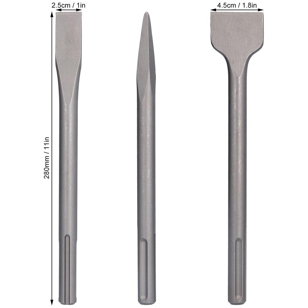 Hammer Drill Chisel Carbon Steel Scaling Flat Chisel Point Rotary Hammer Drill Bit for Tile and Concrete Work Durable and 3-Piece Set, Chisel, Chisel,