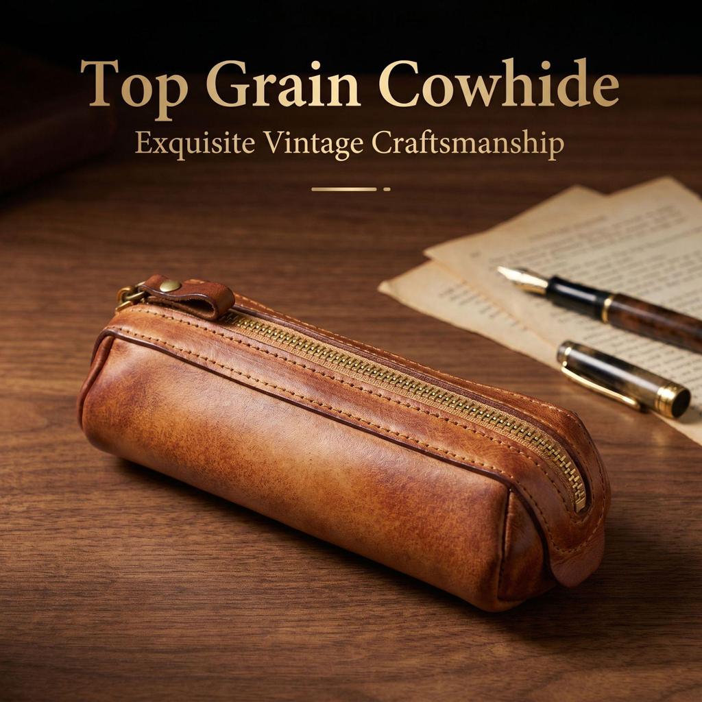 Retro Pleated Pencil Case & Coin Purse with Large Capacity and Hand-Painted European & American Design