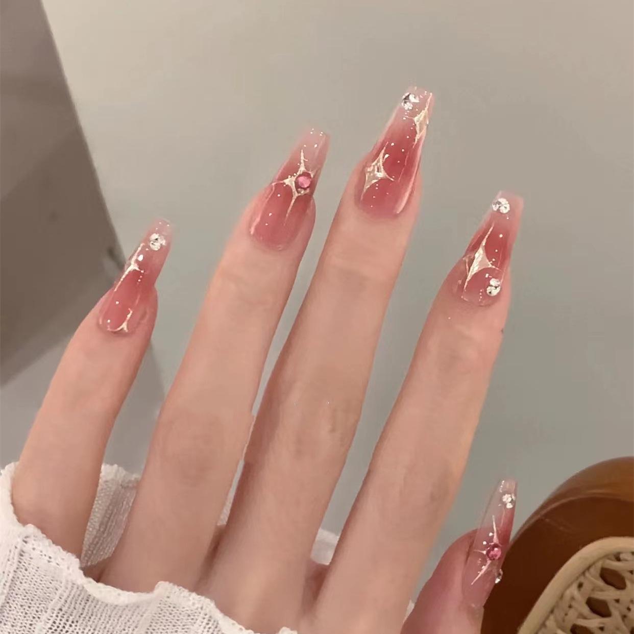 

B490-Pink Diamond Starry Sky Blush Removable False Nail Art Patches