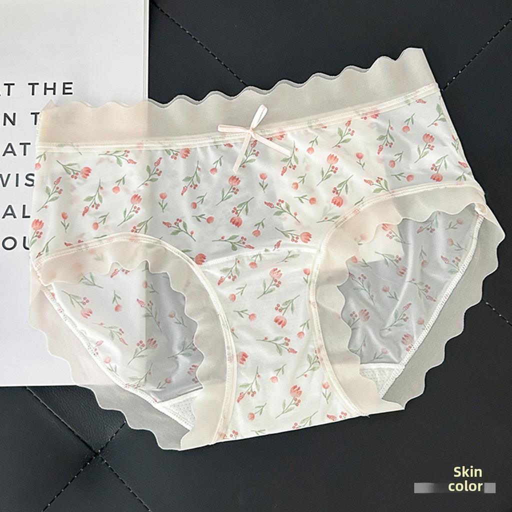 Ladies Summer Thin New Lovely Floral Ice Silk Wrap Hip Breathable No Trace in The Waist Triangle Briefs
