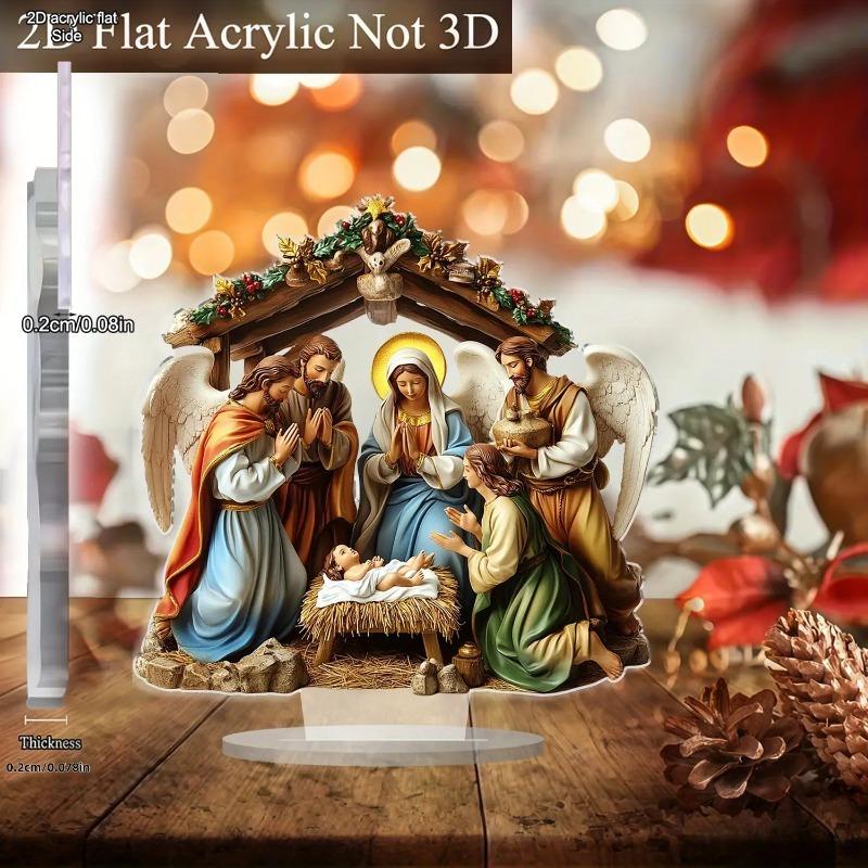 2D Flat Jesus Nativity Scene Acrylic Desktop Decoration, Mary, , Jesus, Shepherds & Angels, Suitable for wall decoration, porch, room, villa, accents