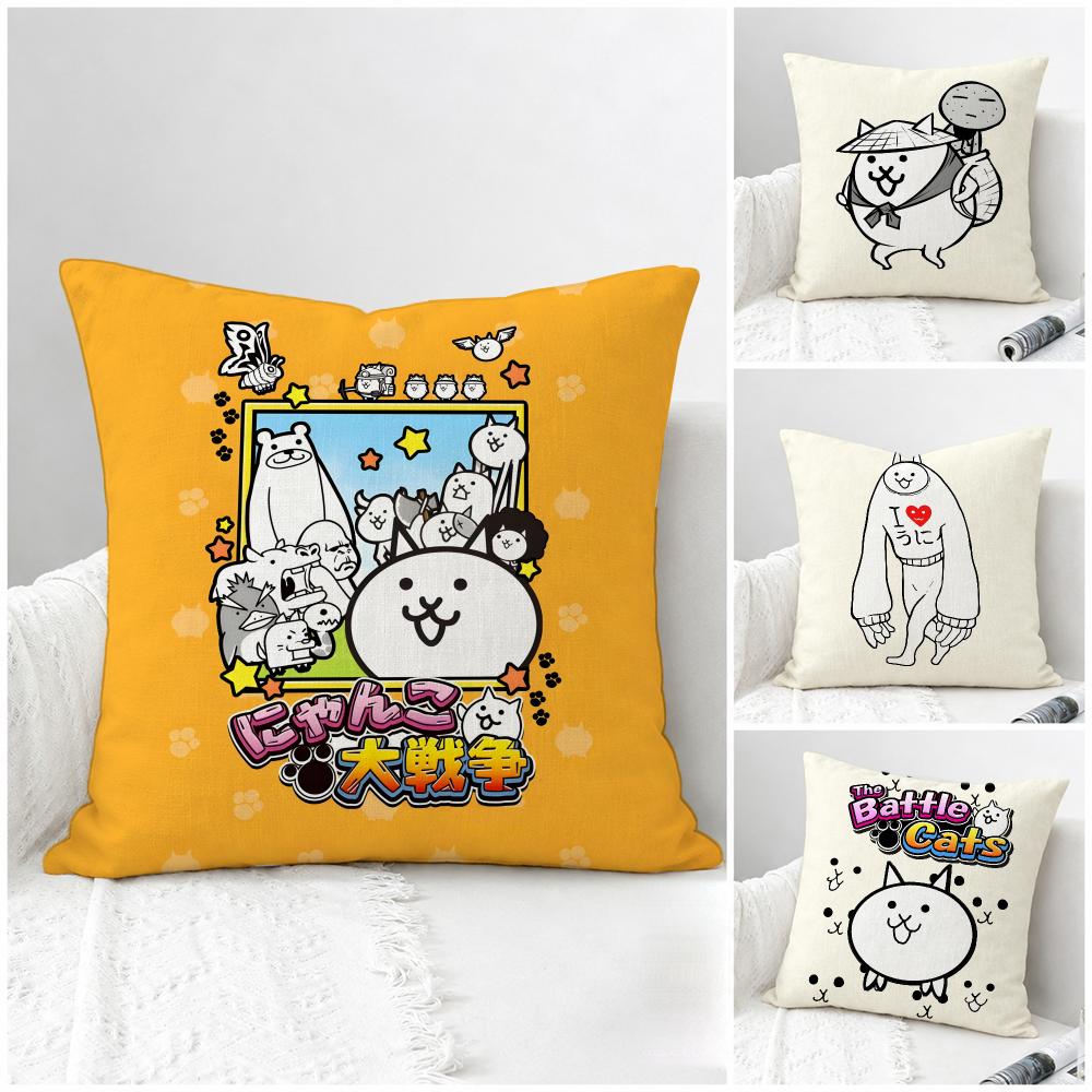 Game The Battle Cats Cushion Cover Natural Linen Pillowcase Set AllinOne Decor for Sofa Bedroom Chair