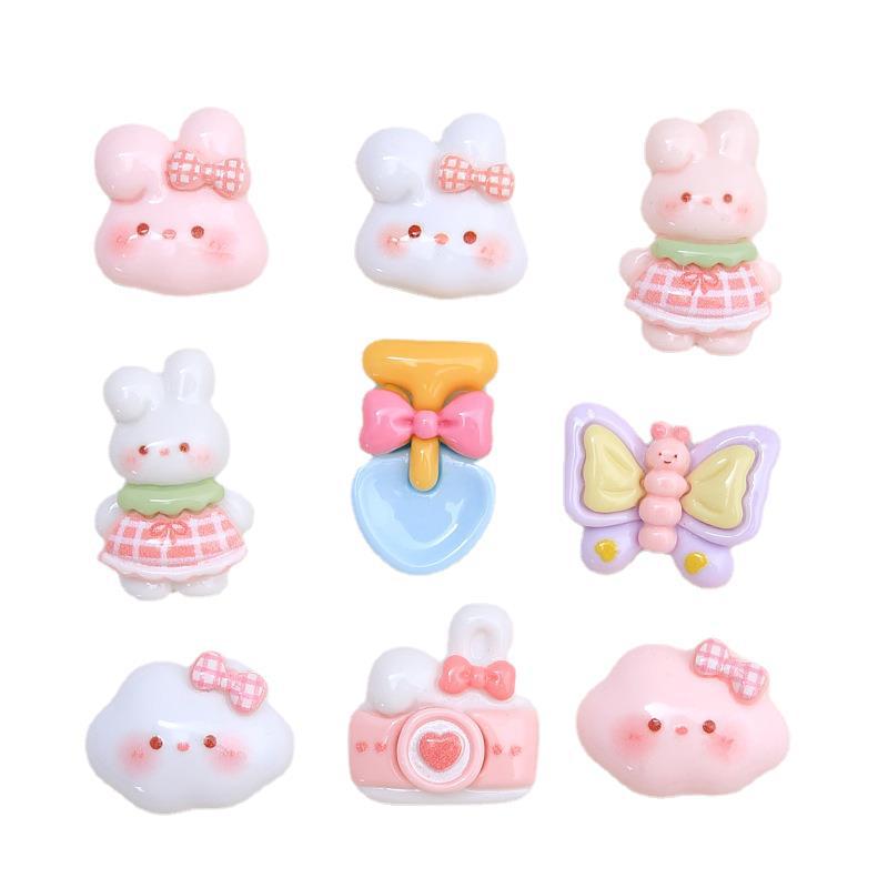 Pink & White Rabbit Cartoon Resin Shoe Charms for DIY Jewelry & Hair Clips